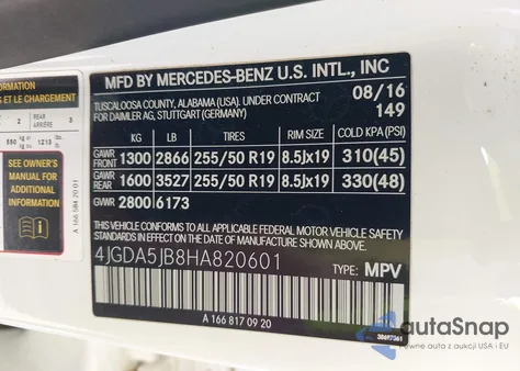 2017 Mercedes-Benz Gle 350 from USA, damaged, VIN 4JGDA5JB8HA820601
